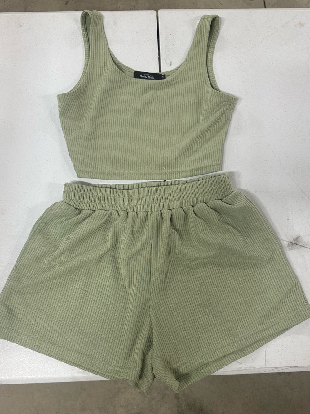 Ribbed Olive Green Tank & Shorts Lounge Set